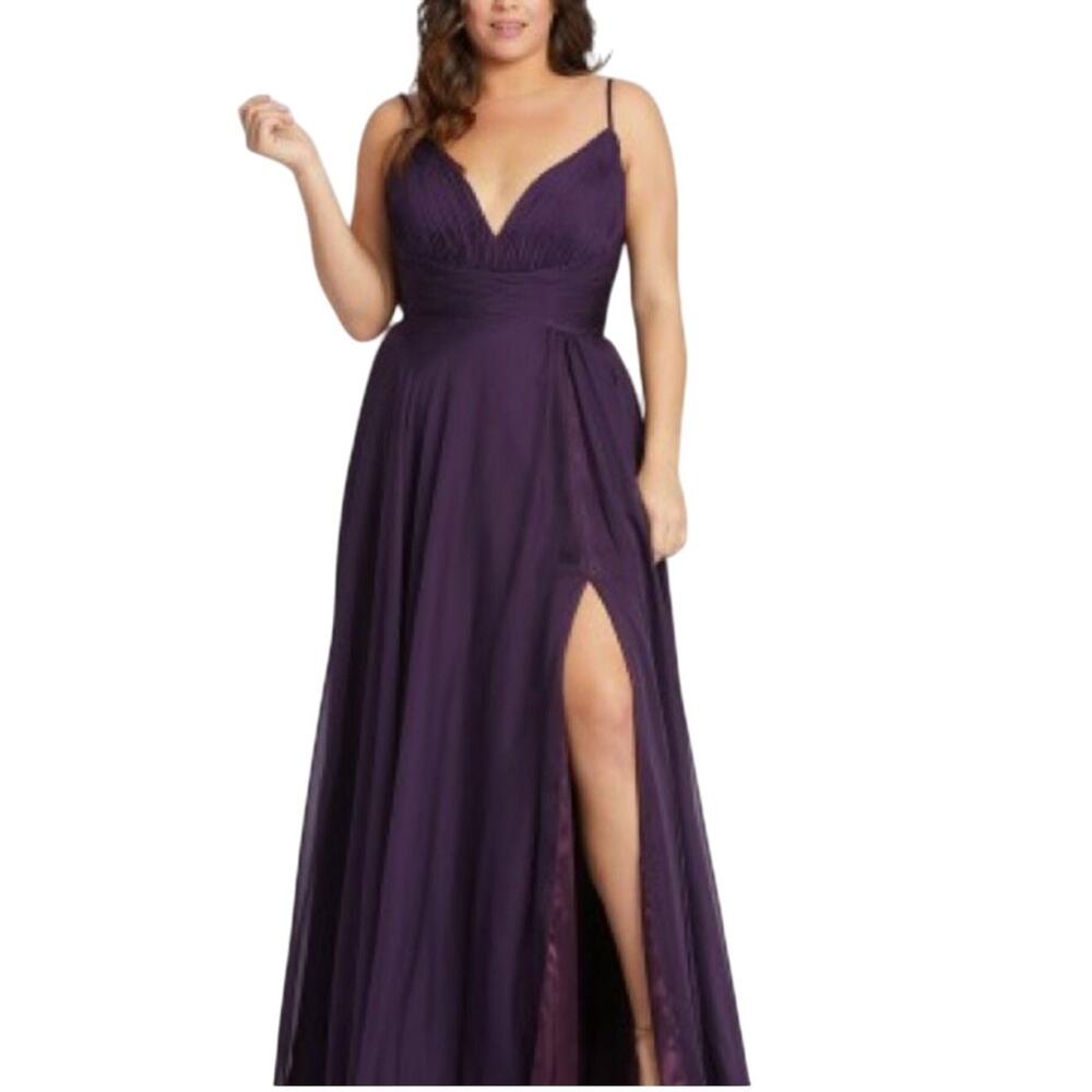 NWT Mac Duggal Formal Dress Gown Full Length Chiffon 67214F Aubergine 16W‎